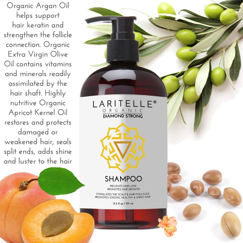 Laritelle Diamond Strong Organic Shampoo – Hair Growth & Strengthening – Sulfate-Free, Cedarwood & Botanicals – Prevents Thinning & Breakage – Made in USA – 17.5 oz - Image 3